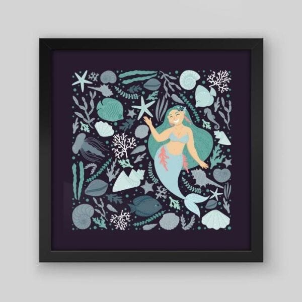 Quadro Infantil Seria Blue - 20x20cm - Moldura Padrão Preto - 1
