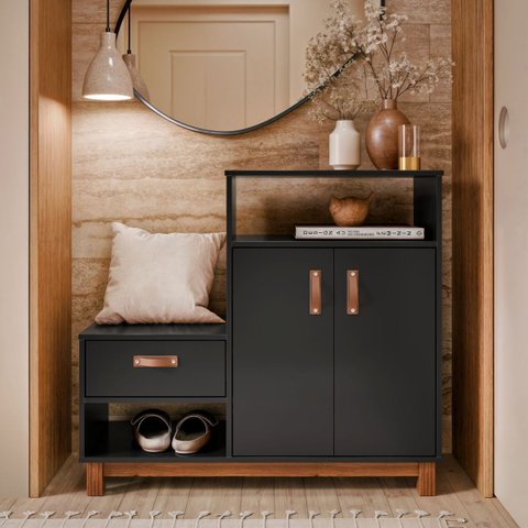 Sapateira Criado Multiuso 8 Pares Design Moderno:preto