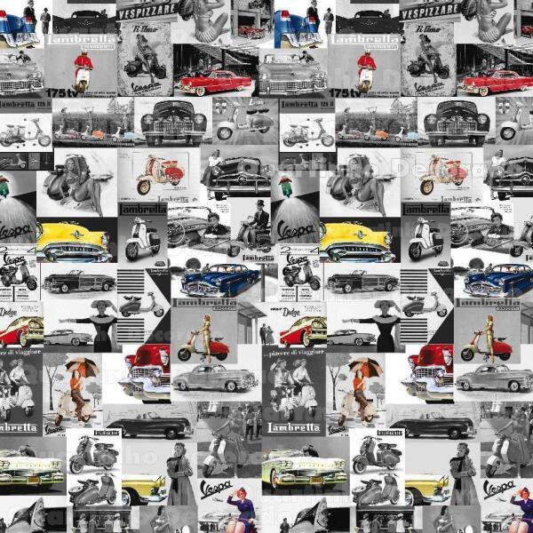 Papel De Parede Carro Antigo Vintage Vespa Kit 02 Rolos A283 - 4