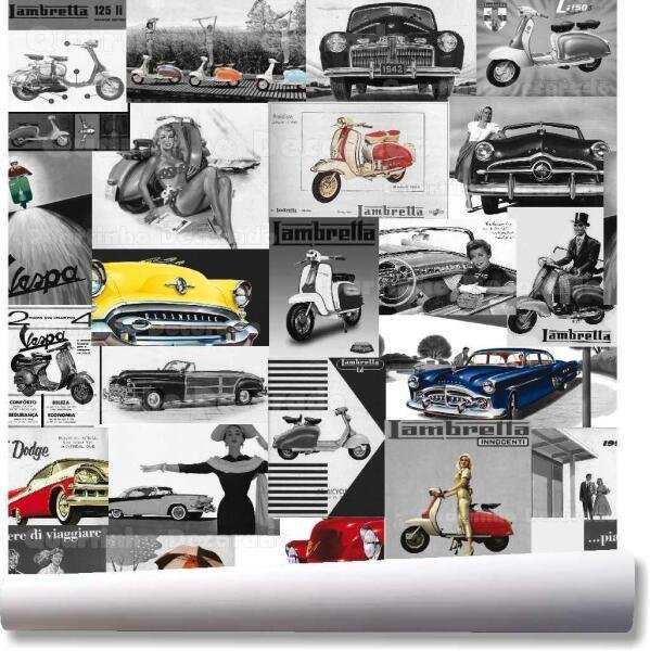 Papel De Parede Carro Antigo Vintage Vespa Kit 02 Rolos A283 - 3