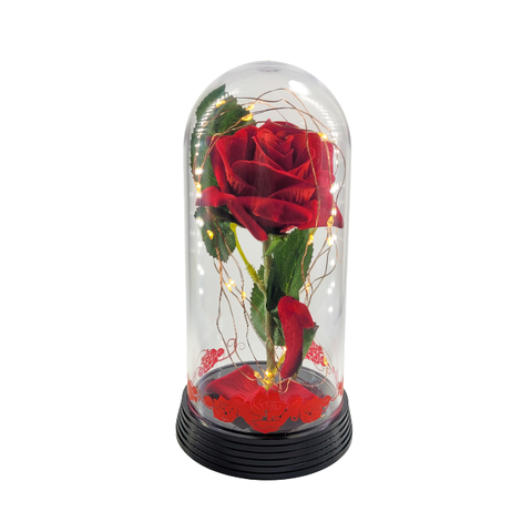 Luminária a Rosa Encantada C/ Tribais Vermelhos a Bela e a Fera - Preto