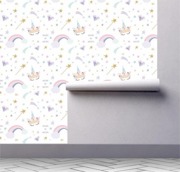 Papel De Parede Arco Íris Unicórnio Menina Kit 02 Rolos A68 - 2