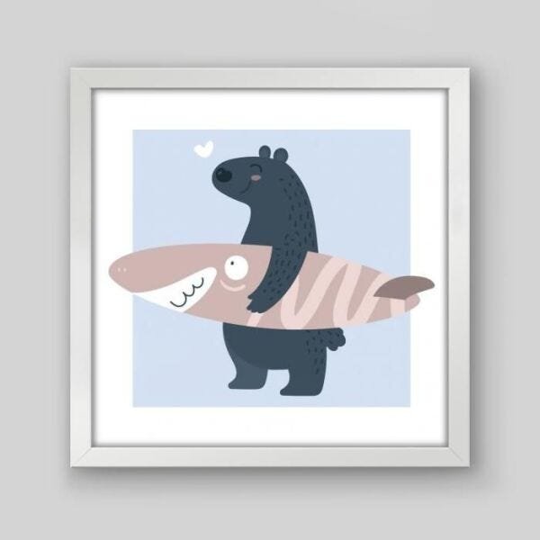Quadro Infantil Cavalo Colorido - 30x30cm - Moldura Padrão Branco - 1