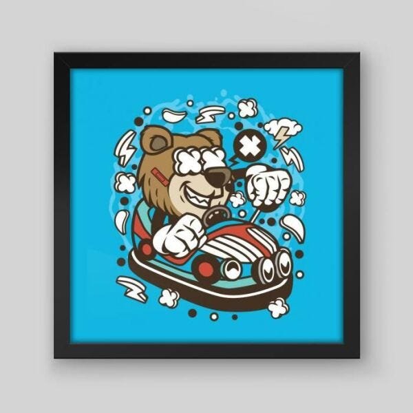 Quadro Infantil Bear Car - 40x40cm - Moldura Padrão Preto - 1