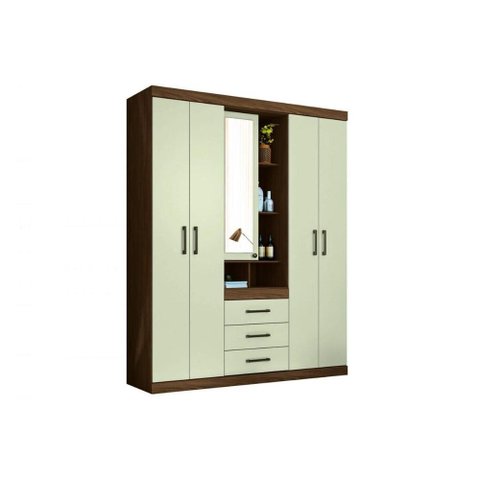 Guarda Roupa Solteiro 5 Portas e 3 Gavetas Havana Star 5.3 Jatoba/areia - Santos Andirá