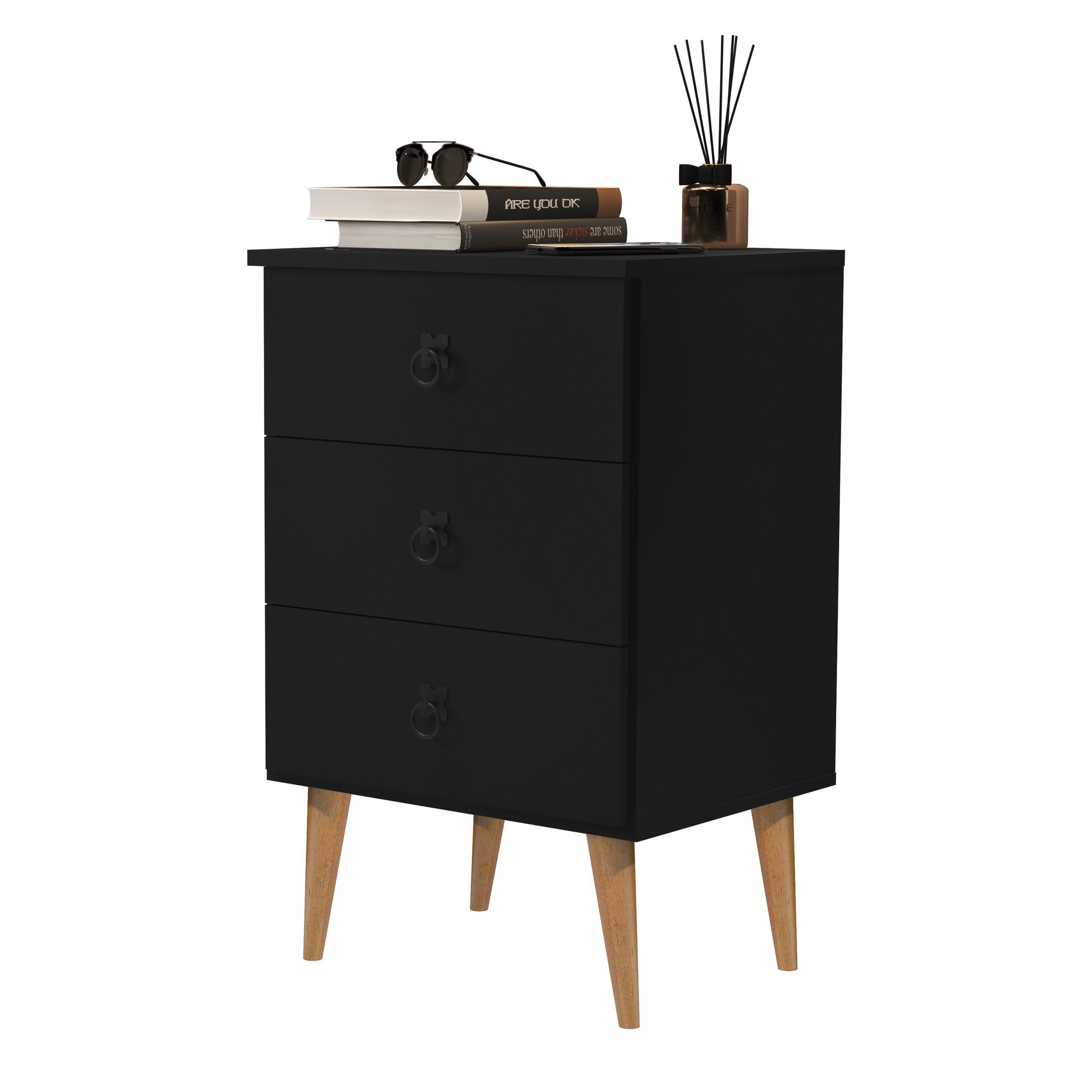 Mesa De Cabeceira Madri 3 Gavetas: Preto