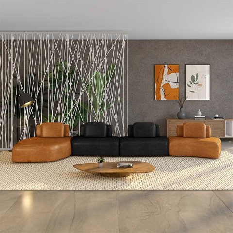Sofá Ilha Sala de Estar Dakota 4 Módulos 626cm Encostos Almofadas Soltas Pu Caramelo/preto G33 - Gra