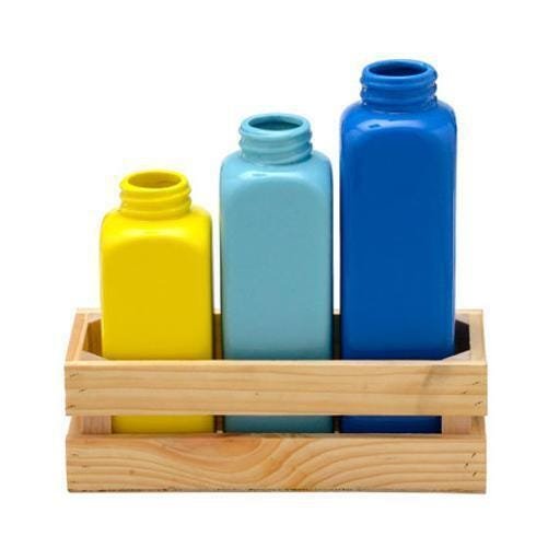 Kit De Vasos Decoração Coloridos Com Suporte 04 Peças - 1