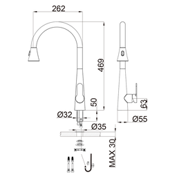 Torneira Misturador Monocomando Cromado Gourmet Bica com Ducha Extensível para Cozinha - 7