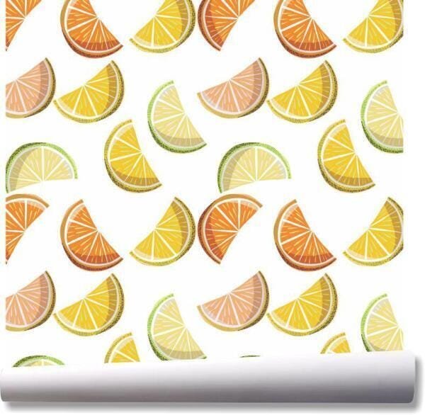 Papel De Parede Cozinha Fruta Limão Laranja Kit 02 Rolos A07 - 1