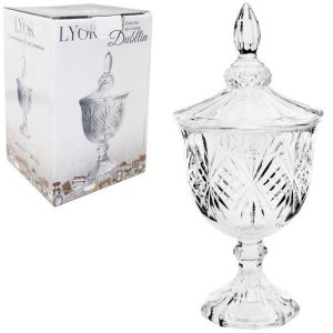 Bomboniere De Vidro Relevo Dublin Com Pé E Tampa 24,5X11,5Cm