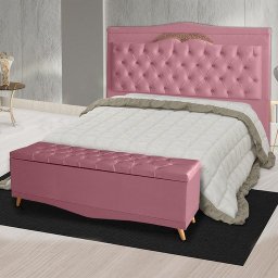 Kit Cabeceira de Cama Box e Calçadeira Baú Madri Casal 140 Cm Suede Rosa Bebê Ec Móveis - 2