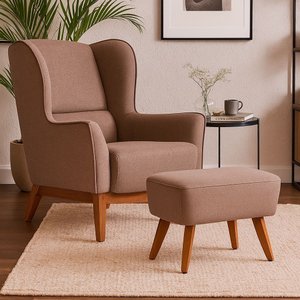 Poltrona Dekorien Milena Linho Avelã com Puff Premium Decoração