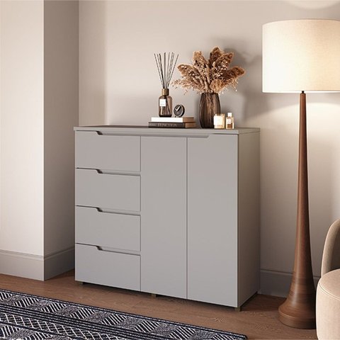 Cômoda para Quarto 4 Gavetas e 2 Portas MDF Línea