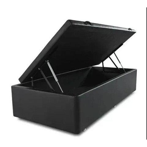 Base Box Baú Solteiro A colchões Sintético Preto 49x88x188