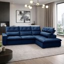 Ver imagem 1 de Sofá 3 Lugares Retrátil Reclinável Chaise Direito 258cm Bergen F04 Veludo Azul - Lyam Decor