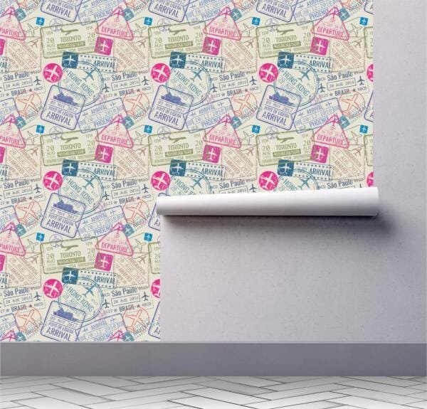 Papel De Parede Passaporte Viagem Carimbo Kit 02 Rolos A161 - 2