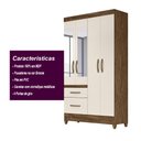 Ver imagem 5 de Guarda Roupa Madri 110cm 4 Portas Castanho Wood Off White com Espelho Moval