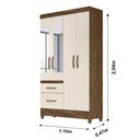 Ver imagem 2 de Guarda Roupa Madri 110cm 4 Portas Castanho Wood Off White com Espelho Moval