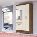 Ver imagem 1 de Guarda Roupa Madri 110cm 4 Portas Castanho Wood Off White com Espelho Moval