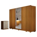 Ver imagem 1 de Guarda Roupa Casal Evo 6 Portas com Espelho Cinamomo com Cômoda Rubi 4 Gavetas Cinamomo Off-white