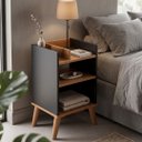 Ver imagem 1 de Mesa de Cabeceira Lateral Canto de Cama Multiuso Preto com Nature