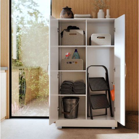 Armário Multiuso para Áreas Externas Porta Produtos de Limpeza e Vassouras:branco
