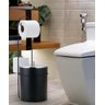 Lixeira Tampa Inox 5L Suporte De Papel Higiênico Arthi Preta - 3
