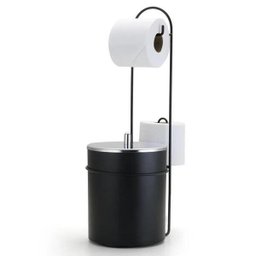 Lixeira Tampa Inox 5L Suporte De Papel Higiênico Arthi Preta - 1