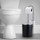 Ver imagem 2 de Lixeira Tampa Inox 5L Suporte De Papel Higiênico Arthi Preta