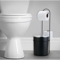 Lixeira Tampa Inox 5L Suporte De Papel Higiênico Arthi Preta - 2