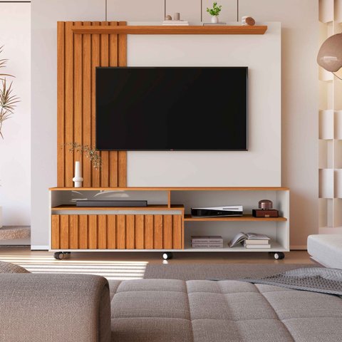 Estante Home para Tv até 60 Polegadas Havana 160cm Nature com Offwhite - Rede Móveis