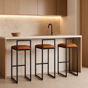 Kit 3 Banquetas Corino Ferro Cozinha Balcão Alta Bistro:caramelo
