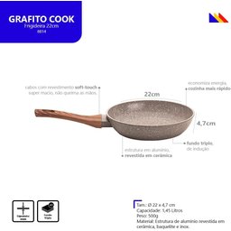 Frigideira Cerâmica Antiaderente 22cm Fundo Triplo Indução Mimo Style Linha Grafito Cook Panela Avul - 5