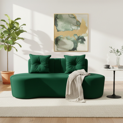 Sofá 3 Lugares Orgânico Curvo Madrid 180cm Bouclé Verde