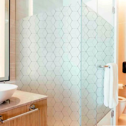 Adesivo Para Vidro Box Banheiro Jateado Decorado Cubos Prova D'Agua - 0,90 x 2,00m