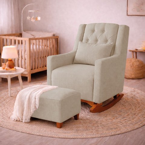 Poltrona de Amamentação Balanço e Puff Primeiro Amor Linho