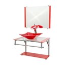 Ver imagem 1 de Gabinete de Vidro 60cm Cuba Retangular Vermelho + Torneira Cascata - Dahora