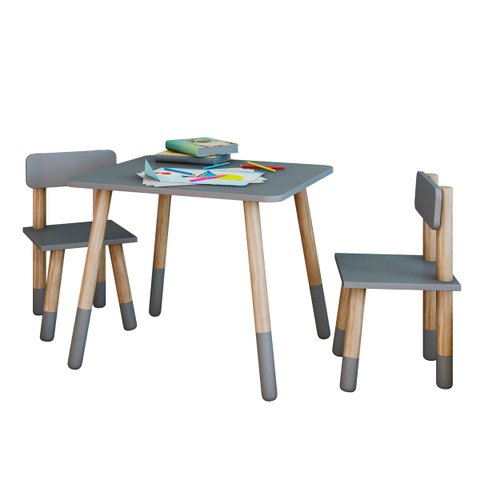 Conjunto Mesa Infantil 2 Cadeiras Colorir - Cinza