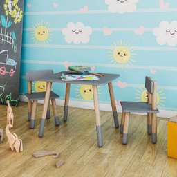 Conjunto Mesa Infantil 2 Cadeiras Colorir - Cinza - 2