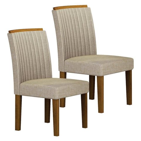 Cadeira para Mesa de Jantar Jade Mdf Kit 2 Peças Freijó Linho Palha – Leifer Móveis