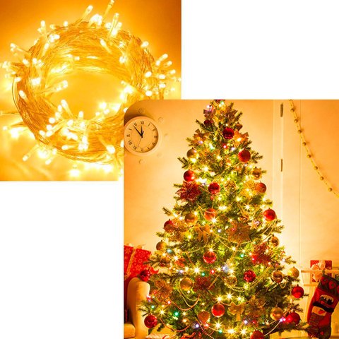 Pisca Cordão 100 Lâmpadas Led Amarelo Fio Branco de 220v 10m