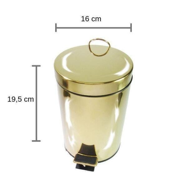 Lixeira Dourada Em Aço Inox Para Cozinha Com Pedal 3L - 4