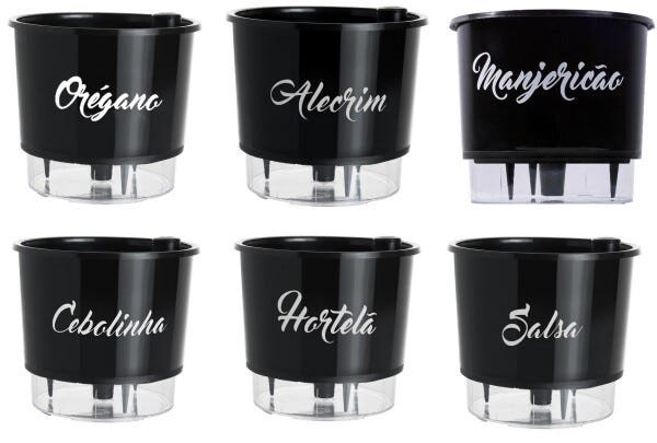 Kit Com 6 Vasos Autoirrigaveis 03 Preto Linha Gourmet - 1