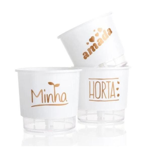 Kit 3 Vasos Autoirrigaveis N02 Minha Amada Horta Branco - 1