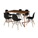 Ver imagem 2 de Mesa Jantar Industrial Retangular Amêndoa 137x90cm Base V Cobre com 6 Cadeiras Eames Eiffel Pretas M