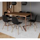 Ver imagem 1 de Mesa Jantar Industrial Retangular Amêndoa 137x90cm Base V Cobre com 6 Cadeiras Eames Eiffel Pretas M