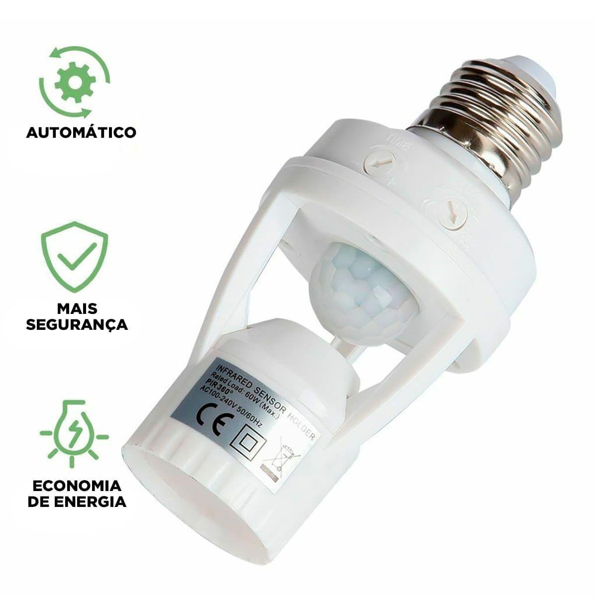 Sensor de Presença Bocal Suporte para Lâmpada Movimento 360º - 14