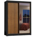 Ver imagem 2 de Guarda-Roupa Solteiro Madesa Dallas 2 Portas de Correr com Espelho 2 Gavetas Preto/Rustic Cor:Preto/