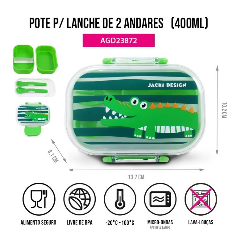 Pote P/ Lanche de 2 Andares Infantil 400ml Jacki Design - Pimpolho:verde - 4